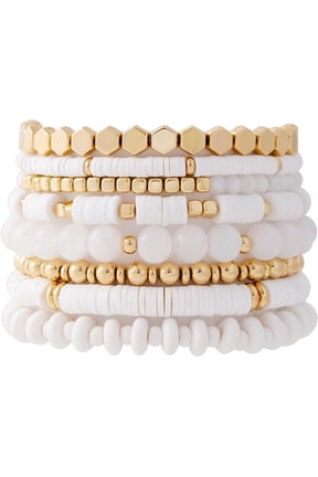 Women's Bohemian Style Stackable Gold-Plated Beaded Elastic Bracelet, Elastic Stackable Friendship Bracelet Set, Bohemian Style Jewelry