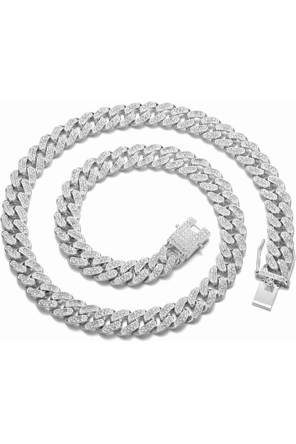 Women's Cuban Chain Diamond Miami Cuban Necklace 18/20/22/24 inches; Men's Diamond Chain Hip Hop Rap Artist Jewelry, suitable for both men and women.