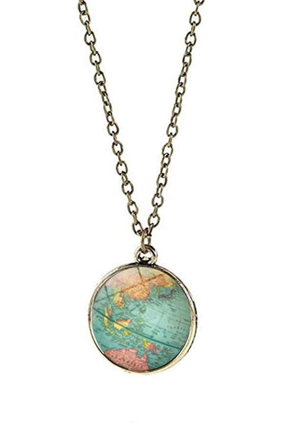 World Map Glass Ball Necklace, Double-sided Time Gemstone Pendant Necklace, Women's Style (G: World Map)