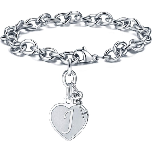 The Soleilie heart-shaped stainless steel bracelet, engraved with the initials of the 26 letters of the alphabet, is the perfect birthday or Christmas jewelry gift for women and teenagers.