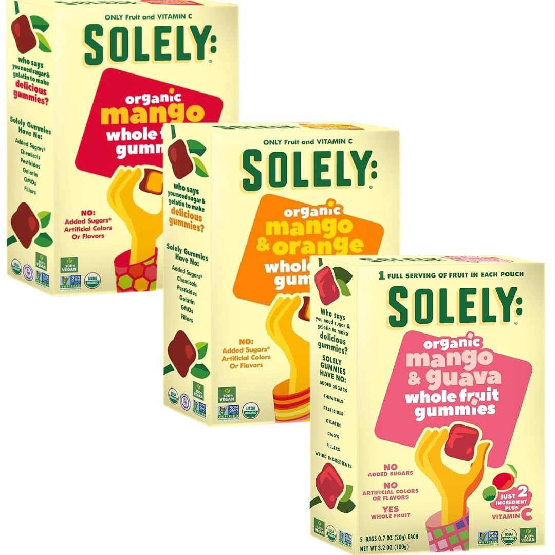 Solely Fruit Gummies 3 Flavor Variety, No Added Sugar, 3.5 OZ Each (Pack of 3)