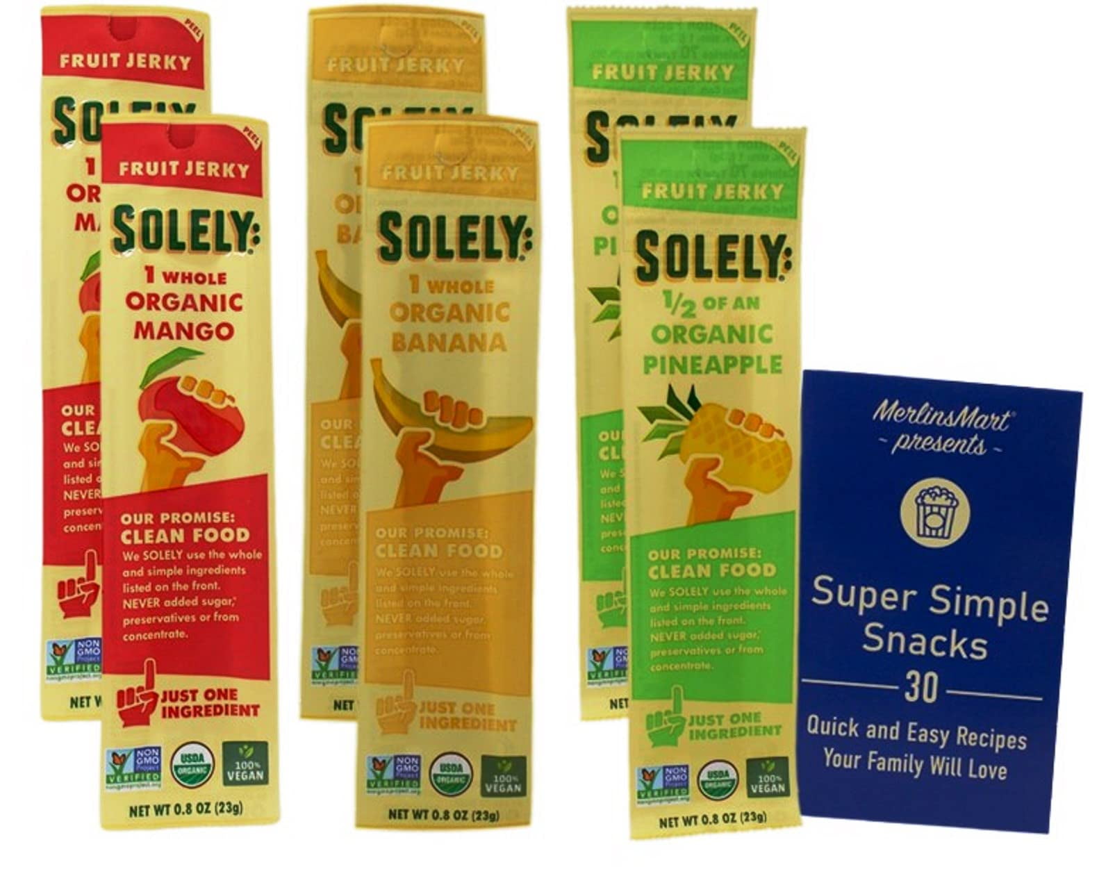 Solely Organic Fruit Jerky YPF5 3 Flavor 6 Pouch Sampler (2) each