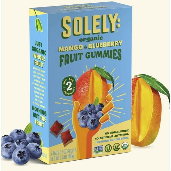 Solely Organic Mango & Blueberry Fruit Gummies - 3.5 oz - 100% Natural & No Added Sugar