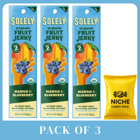 Solely Organic Mango & Blueberry Fruit Jerky - 0.8oz-3 pack-with candy pack