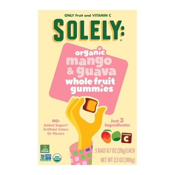 Solely Organic Mango & Guava Fruit Gummy, 5 Bags 0.7oz Each Pack Of 8
