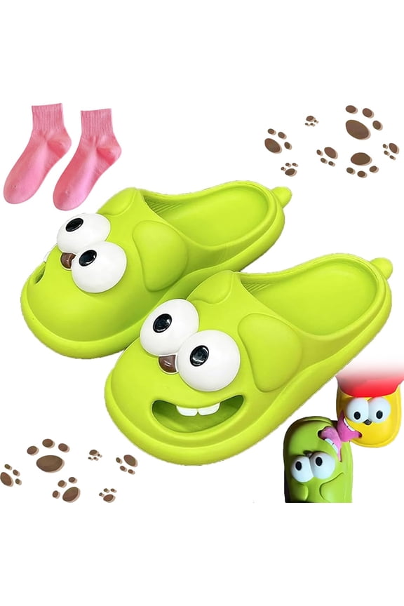 Solemates Kissing Slippers for Couples – Funny 3D Big Eye Dog Tongue Kiss Slides, Cute Cartoon Soulmate House Shoes, Indoor Slippers for Women Men Non-Slip