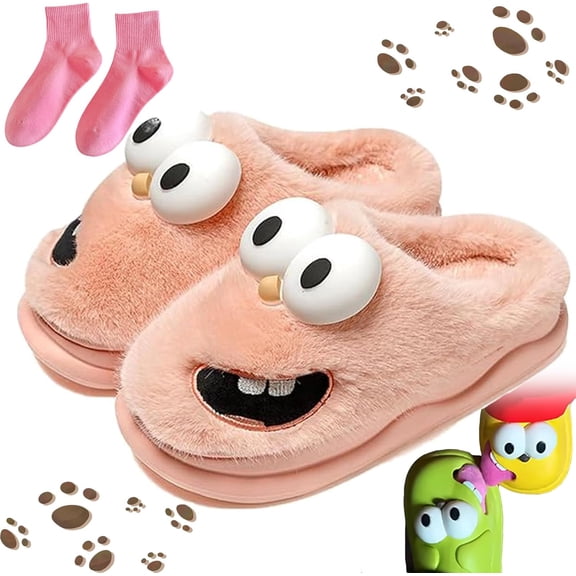 Solemates Kissing Slippers for Couples – Funny 3D Big Eye Dog Tongue Kiss Slides, Cute Cartoon Soulmate House Shoes, Indoor Slippers for Women Men Non-Slip