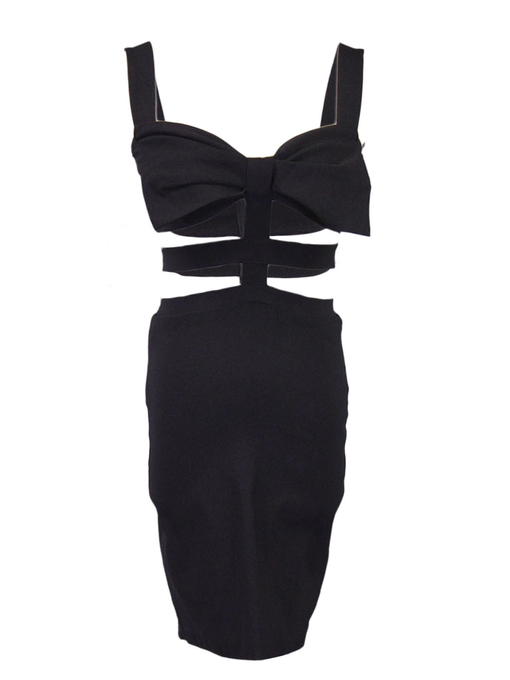 Solemio Millennium Bodycon Sleeveless Caged Lattice Bow Chest Dress