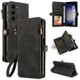 thumbnail image 1 of Solennerer Compatible with Samsung Galaxy S24 Case Wallet with RFID Blocking Card Holder for Women Men, PU Leather Magnetic Snap Flip Zipper Strap Wallet Phone Case Fit for Galaxy S24 5G 6.2", Black, 1 of 9