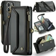 thumbnail image 1 of Solennerer Crossbody Wallet Case Compatible with iPhone 13 Pro Max RFID Blocking 10-Card Holder Soft PU Leather Magnetic Snap Shoulder Strap Zipper Pocket Phone Case, 1 of 8