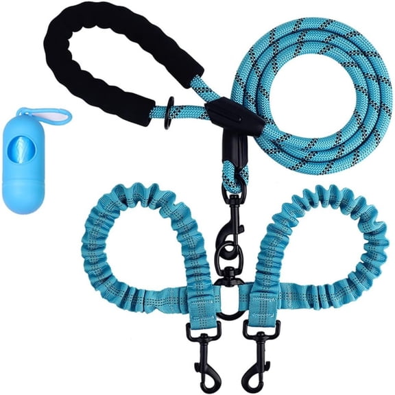 Solennerer Double Dog Leashes Rope Reflective Dog Leash with Two Shock Absorbing Bungee Trainning Leashes for Two Dogs 360 Swivel No Tangle Dog Leash