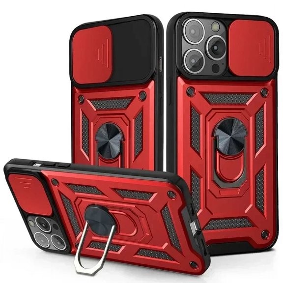 Solennerer Luxury Slide Camera Lens Protection Armor Case for iPhone 16 15 14 Plus 13 12 11 Pro Max Military Grade Bumpers Metal Ring Cover