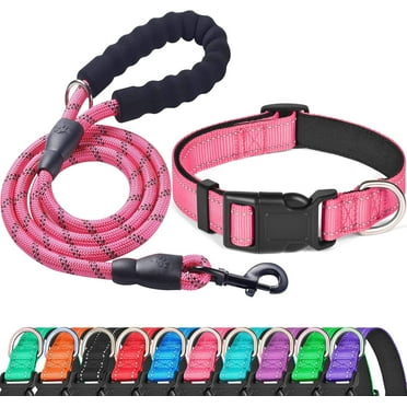 Solennerer Reflective Dog Collar Dog Leash Sets with Padded Handle Adjustable Nylon Collars for Small, Medium and Large Dogs