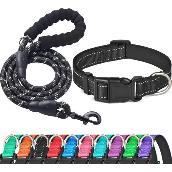 Solennerer Reflective Dog Collar Dog Leash Sets with Padded Handle Adjustable Nylon Collars for Small, Medium and Large Dogs