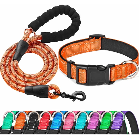 Solennerer Reflective Dog Collar Dog Leash Sets with Padded Handle Adjustable Nylon Collars for Small, Medium and Large Dogs