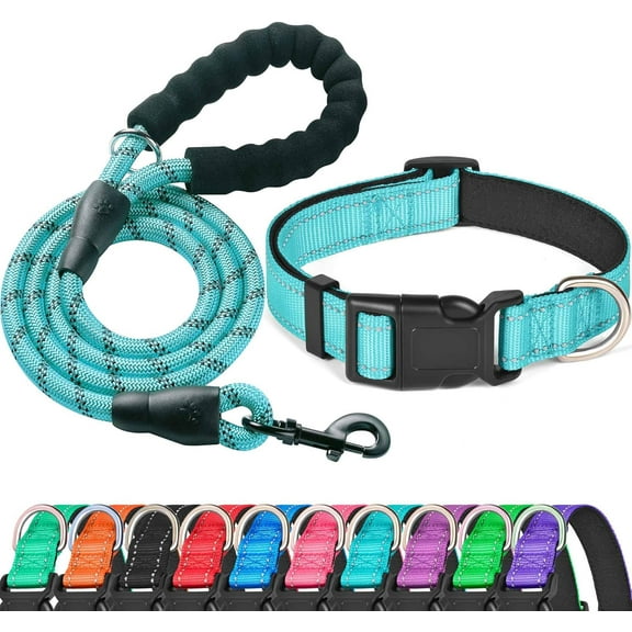 Solennerer Reflective Dog Collar Dog Leash Sets with Padded Handle Adjustable Nylon Collars for Small, Medium and Large Dogs