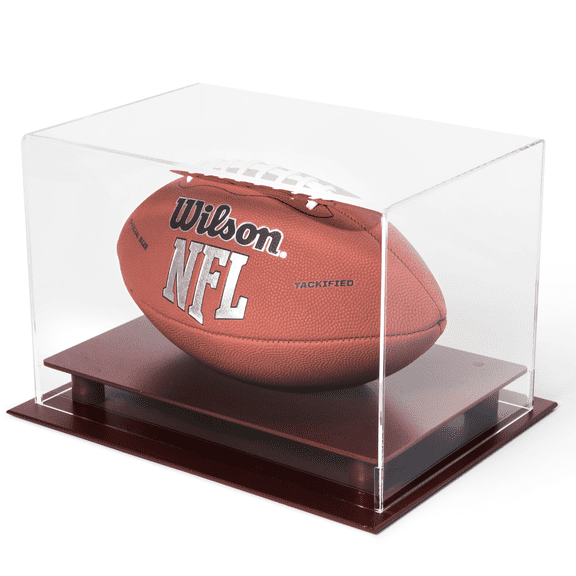 Solentra Football Display Case, Wall Mount or Freestanding Football Holder with Lockable Acrylic Door, UV Protection  Cherry Color