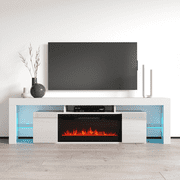 Soleo BL-EF Fireplace TV Stand for TVs up to 90", Modern High Gloss 79" Entertainment Center, Electric Fireplace TV Media Console with Storage Cabinets