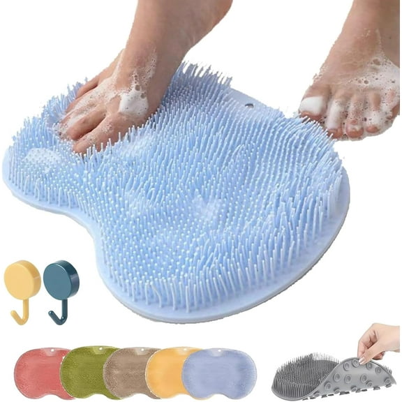 Solespa – Hands-Free Silicone Foot Scrubber Mat, 2025 Upgrade Sole Spa Foot Scrubber, Wall Mount Non-Slip Exfoliating Shower Mat, for Clean Men and Women with Suction Cup (Blue)