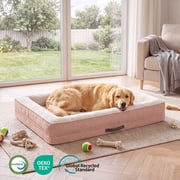 Extra Large Orthopedic Dog Bed Waterproof Pet Sofa Bed Four-Sided Bolster Cushion with Removable Washable Cover for Big Dogs Pink