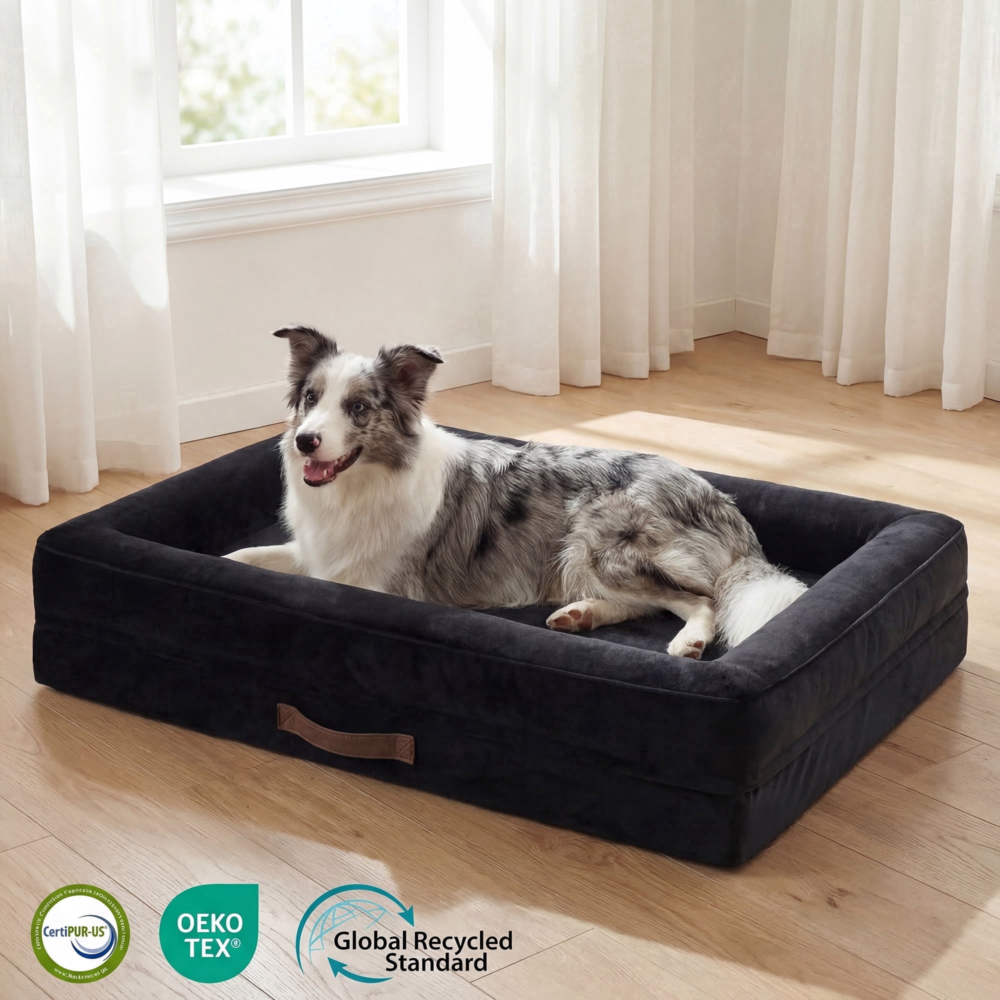 XX-Large Orthopedic Dog Bed Waterproof Pet Sofa Bed Four-Sided Bolster Cushion with Removable Washable Cover for Big Dogs Black