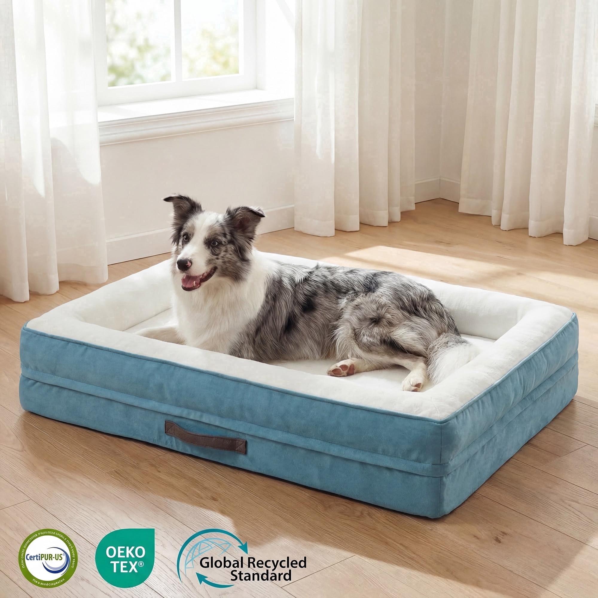 XX-Large Orthopedic Dog Bed Waterproof Pet Sofa Bed Four-Sided Bolster Cushion with Removable Washable Cover for Big Dogs Blue