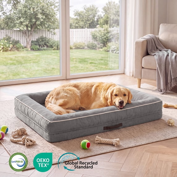 Extra Large Orthopedic Dog Bed Waterproof Pet Sofa Bed Four-Sided Bolster Cushion with Removable Washable Cover for Big Dogs Gray