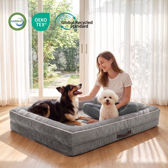 XX-Large Orthopedic Dog Bed Waterproof Pet Sofa Bed Four-Sided Bolster Cushion with Removable Washable Cover for Big Dogs Gray