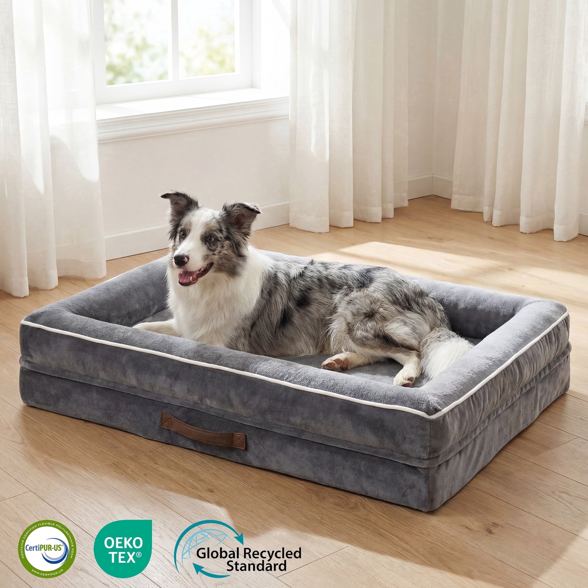 XX-Large Orthopedic Dog Bed Waterproof Pet Sofa Bed Four-Sided Bolster Cushion with Removable Washable Cover for Big Dogs Gray