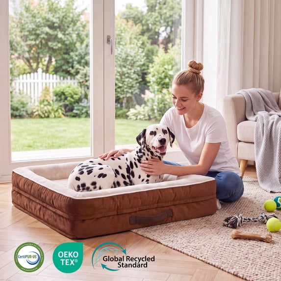 Orthopedic Dog Bed Large Waterproof Pet Sofa Bed Four-Sided Bolster Cushion Dog Couch with Removable Washable Cover,Brown