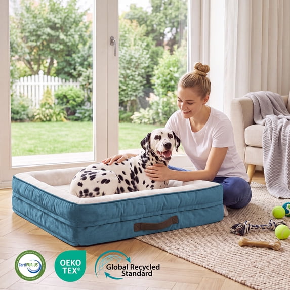 Orthopedic Dog Bed Large Waterproof Pet Sofa Bed Four-Sided Bolster Cushion Dog Couch with Removable Washable Cover,Blue