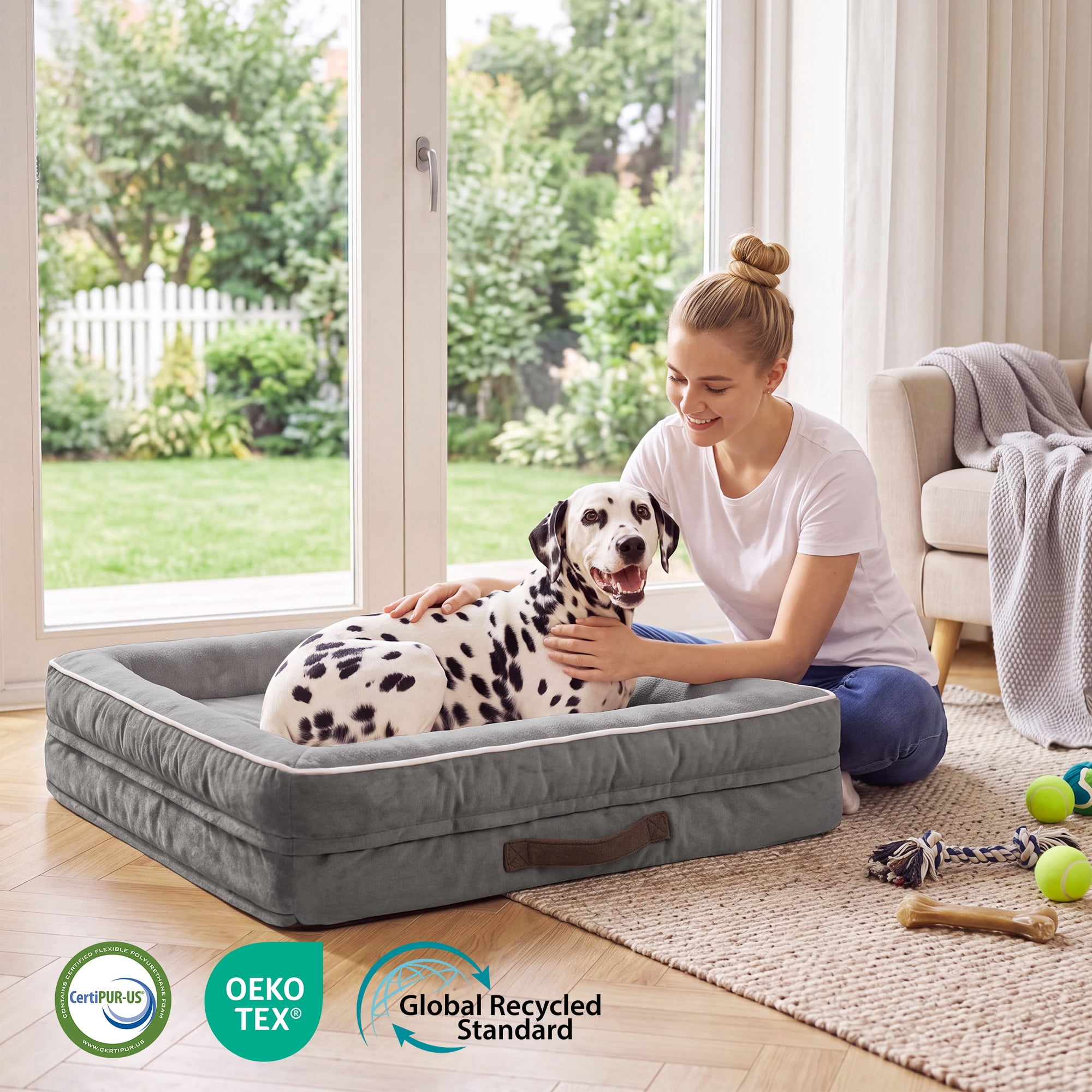 Orthopedic Dog Bed Large Waterproof Pet Sofa Bed Four-Sided Bolster Cushion Dog Couch with Removable Washable Cover,Gray