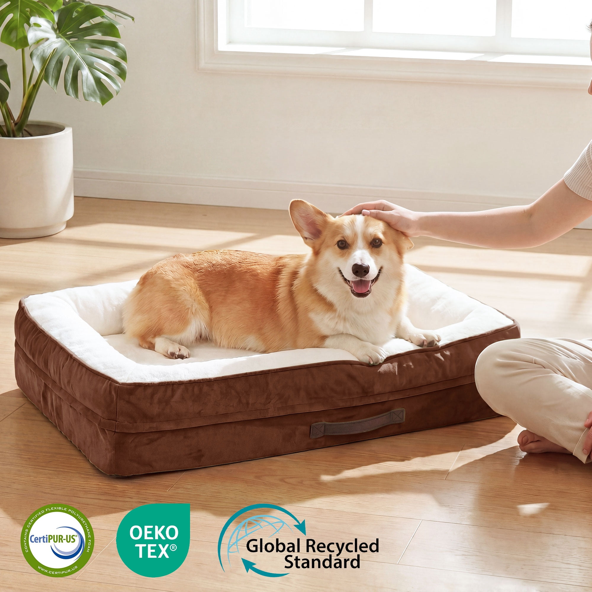 Orthopedic Dog Bed Large Waterproof Pet Sofa Bed Four-Sided Bolster Cushion Dog Couch with Removable Washable Cover,Brown