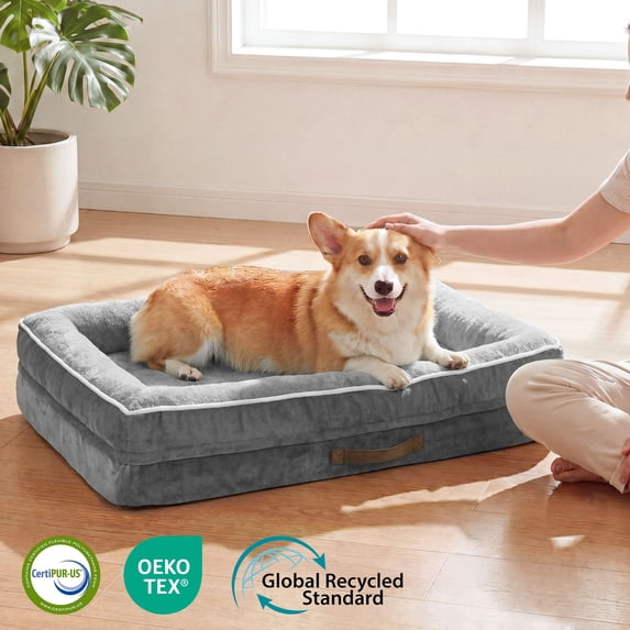 Orthopedic Dog Bed Large Waterproof Pet Sofa Bed Four-Sided Bolster Cushion Dog Couch with Removable Washable Cover,Gray