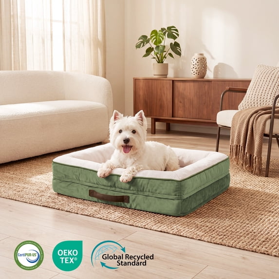 Small Pet Bed Orthopedic for Cat Dog Four-Sided Bolster Cushion with Waterproof Removable Washable Cover Pet Sofa Green