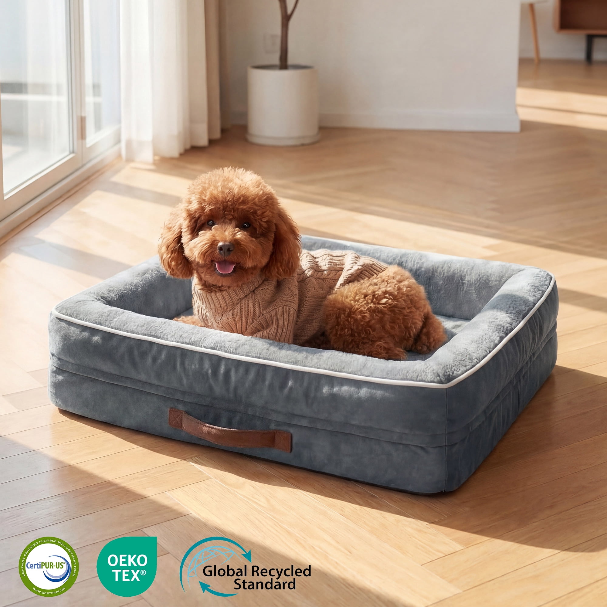 Small Pet Bed Orthopedic for Cat Dog Four-Sided Bolster Cushion with Waterproof Removable Washable Cover Pet Sofa Gray