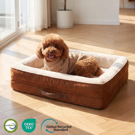 Small Pet Bed Orthopedic for Cat Dog Four-Sided Bolster Cushion with Waterproof Removable Washable Cover Pet Sofa Brown