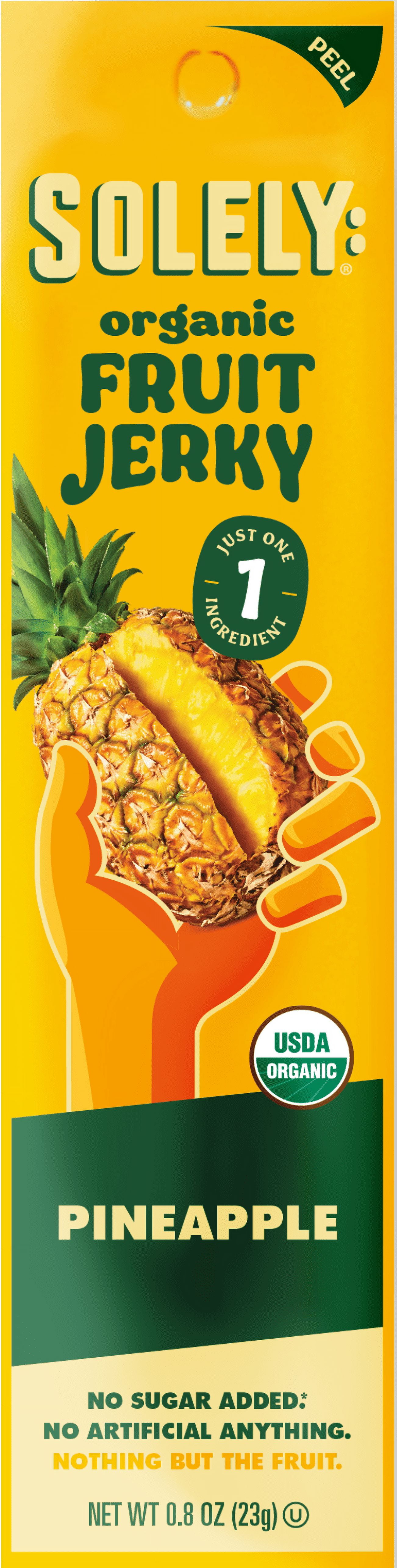 Solely Organic Pineapple Fruit Jerky, 0.8 oz., 1 Piece Made from Fresh Fruit, Individually
