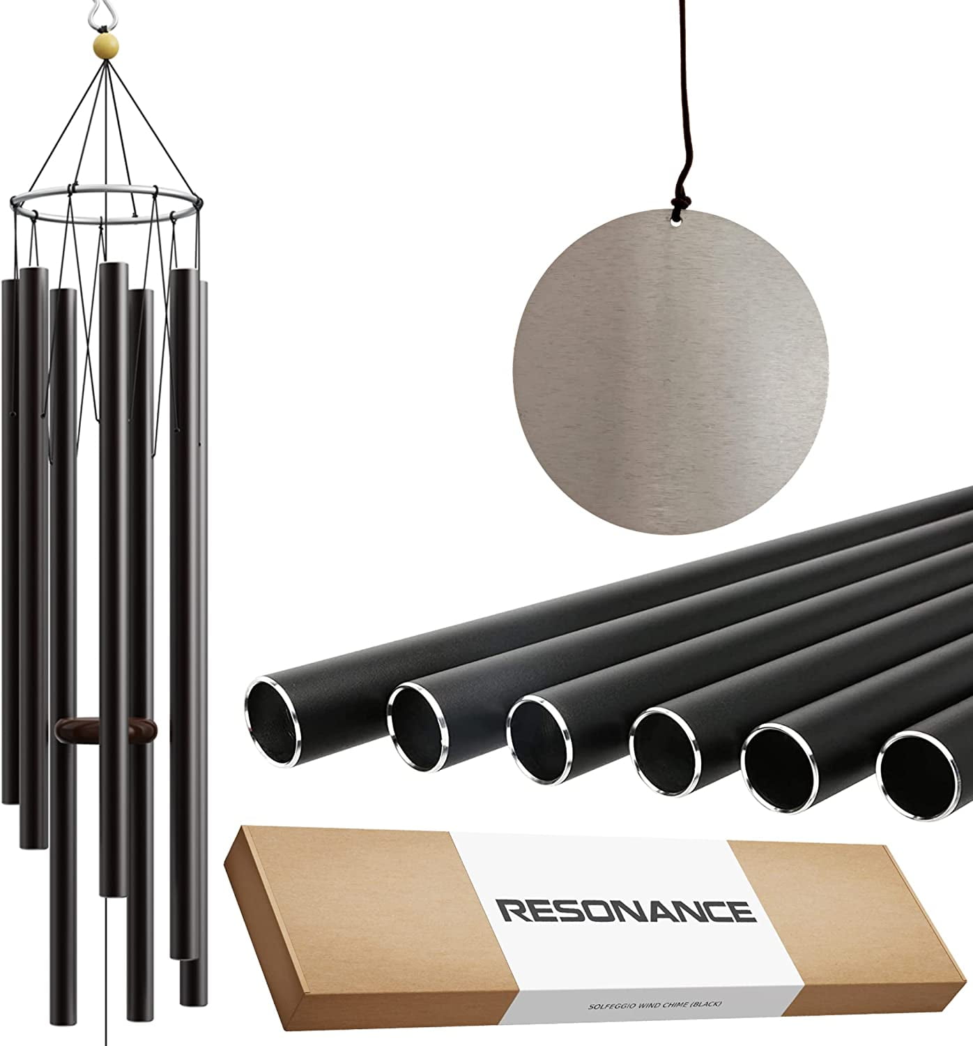 Solfeggio Wind Chimes 528hz Healing Tones Frequencies 44 inch Black