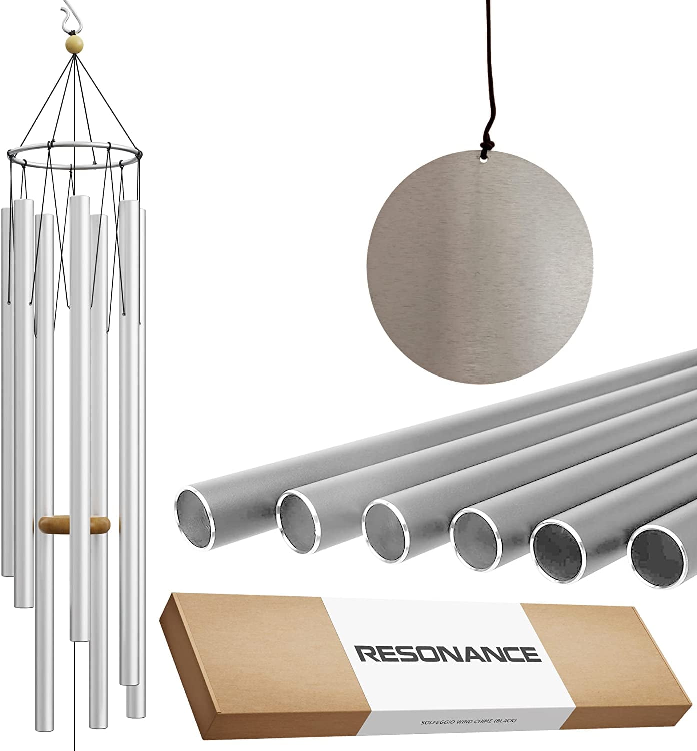 Solfeggio Wind Chimes 528hz Healing Tones Frequencies 44 inch Silver
