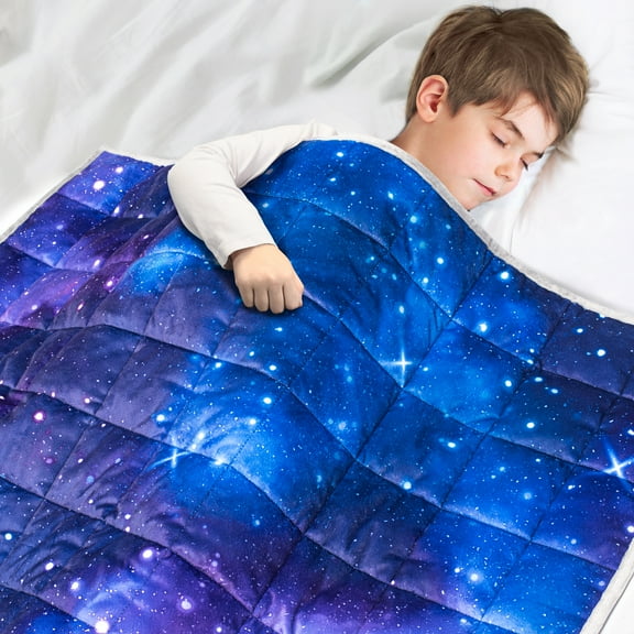 Solfres 5lbs Weighted Blanket for Kids, 36 x 41 Inches, Minky Printing Heavy Blanket 5 Pounds for Children and Teens Sleeping Ultra Soft and Cozy, Stars, Sensory Items for Sleep, Nebula Galaxy