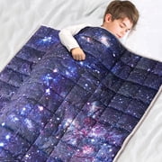 Solfres 7 lb Weighted Blanket for Kids & Teens, 41 x 60 Inch Ultra Soft Heavy Blanket, Cozy Sensory Blanket with Universe Galaxy Stars Print