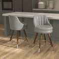 thumbnail image 1 of Genpo 24" Counter Height Bar stools Set of 2, Grey Leather Bar Stools with Backs, Swivel Counter Stools with Wooden Legs For Kitchen Island, 1 of 8
