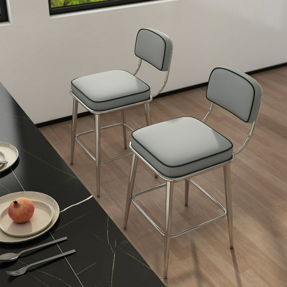 Solfway 26" Counter Bar Stools, Metal Frame Bar Chairs with Lumbar Support, Modern Counter Height Stools with Footrest, White (Set of 4)