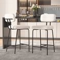 thumbnail image 1 of Genpo Counter Height Bar Stools Set of 2, 26" White Fabric Kitchen Counter Stools with Backs, Metal Legs, Footrest and Wide Seat, Bar Chairs for Kitchen Island, 1 of 7