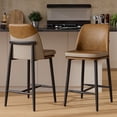 thumbnail image 1 of Genpo Bar Stools Set of 2, Upholstered Counter Height Bar Stools, Counter Stools 26 Inch Barstools with Back, Metal Legs and Textured Leather&Fabric for Kitchen Island Dining Room, Brown, 1 of 11
