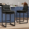 thumbnail image 1 of Solfway Bar Stools Set of 2, Upholstered Counter Height Bar Stools, Counter Stools 26 Inch Barstools with Back, Metal Legs and Textured Leather&Fabric for Kitchen Island Dining Room, Black, 1 of 11