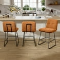 thumbnail image 1 of Solfway Bar Stools Set of 3, 26 inch Counter Height Bar Stools with Back, Modern Brown Velvet Bar Chairs for Kitchen Island with Metal Legs and Footrest, 1 of 7