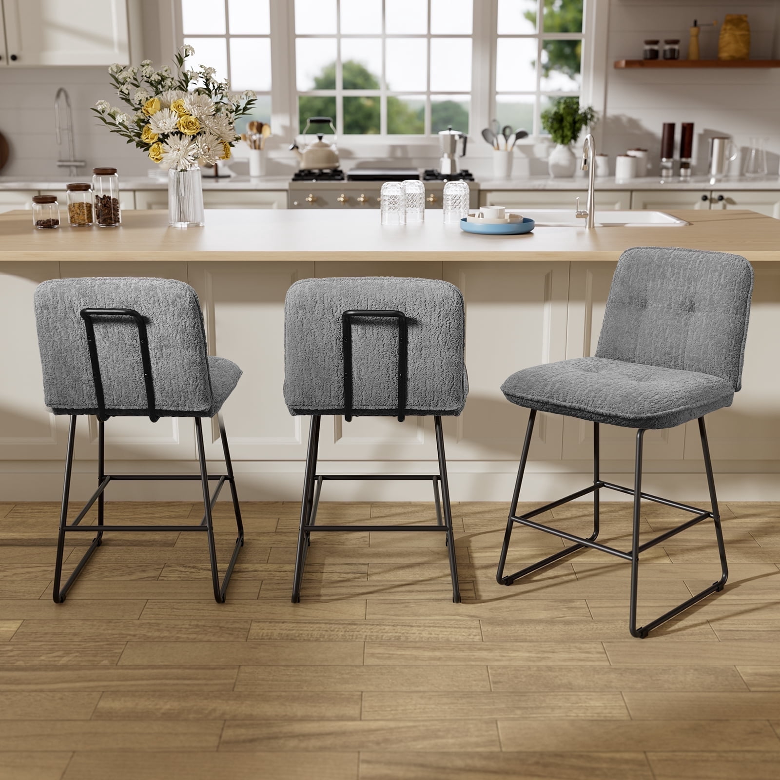 Set Of 3 Bar Stools With Backsnull