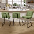 thumbnail image 1 of Solfway Bar Stools Set of 3, 26 inch Counter Height Bar Stools with Back, Modern Green Velvet Bar Chairs for Kitchen Island with Metal Legs and Footrest, 1 of 9